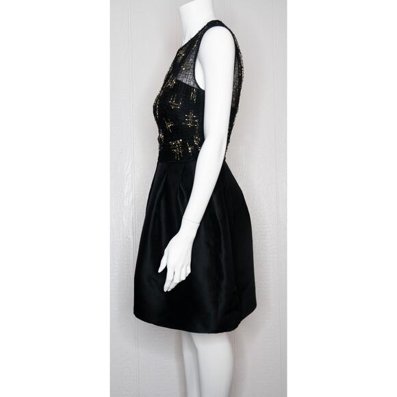 LELA ROSE Sleeveless Sequin Beaded Black Dupioni Silk Bustier Cocktail Dress 4 - Picture 5 of 11